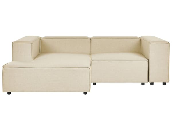 Modulsoffa Högervänd Beige Linne 2-sits Sektionerad Hörnsoffa med Svarta Ben Modernt Vardagsrum