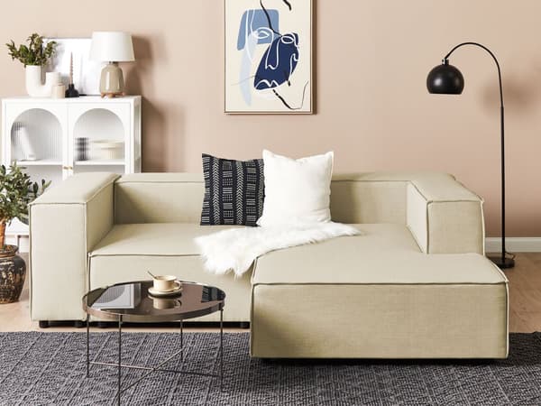 Modulsoffa Vänstervänd Beige Linne 2-sits Sektionerad Hörnsoffa med Svarta Ben Modernt vardagsrum