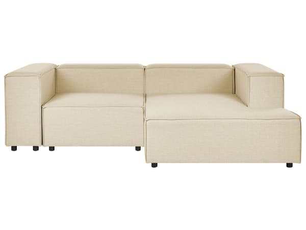 Modulsoffa Vänstervänd Beige Linne 2-sits Sektionerad Hörnsoffa med Svarta Ben Modernt vardagsrum