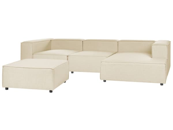 Modulär Soffa Vänstervänd Beige Linne 3-sitsig med Ottoman Sektionerad Hörnsoffa med Svarta Ben Modernt Vardagsrum