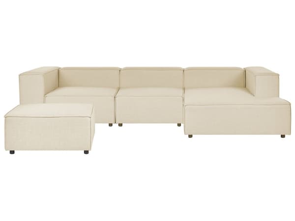 Modulär Soffa Vänstervänd Beige Linne 3-sitsig med Ottoman Sektionerad Hörnsoffa med Svarta Ben Modernt Vardagsrum