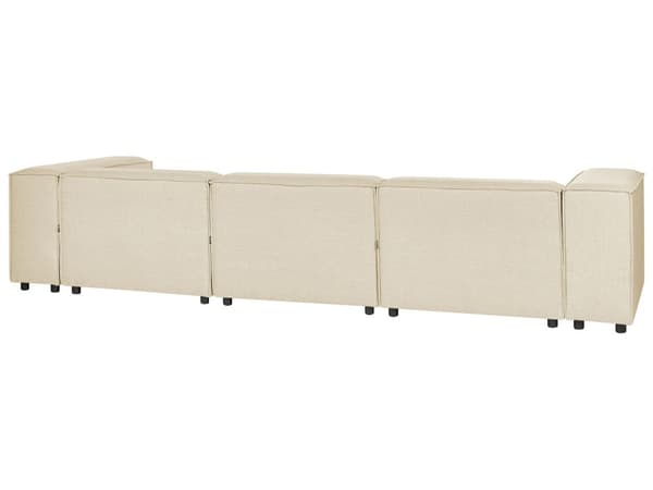 Modulär Soffa Högervänd Beige Linne 3-sitsig Hörnsoffa med Svarta ben Modernt Vardagsrum