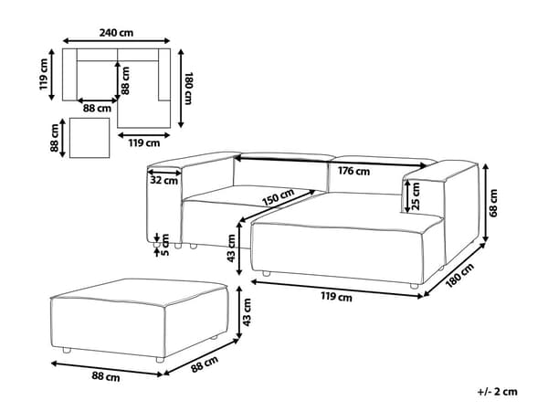 Modulsoffa med Ottoman Högervänd Beige Linne 2-sits Sektionerad Hörnsoffa med Svarta Ben Modernt vardagsrum