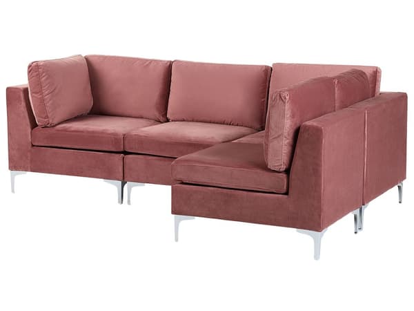 Vänstervänd Modulär Hörnsoffa Rosa Sammet 4-sits L-formad Silver Metall Ben Glam Stil