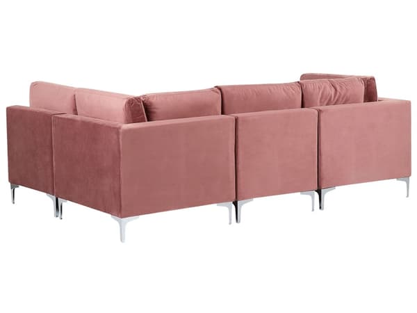 Vänstervänd Modulär Hörnsoffa Rosa Sammet 4-sits L-formad Silver Metall Ben Glam Stil