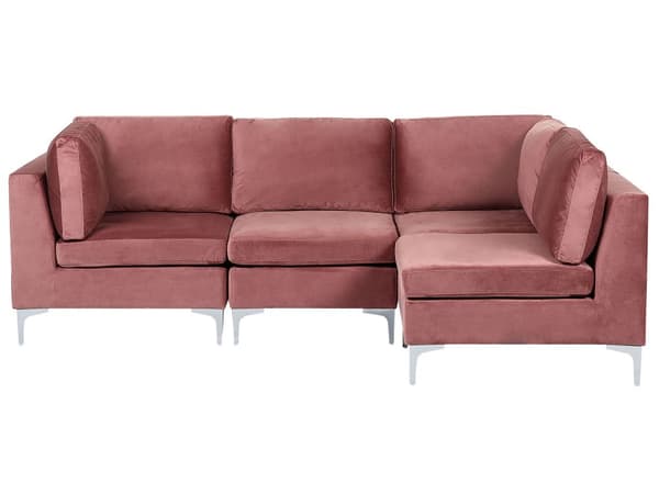 Vänstervänd Modulär Hörnsoffa Rosa Sammet 4-sits L-formad Silver Metall Ben Glam Stil