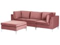 Miniatyrbild 4 av 11: Modulär Soffa Rosa Sammet 3-sits med Fotpall Silver Metall Ben