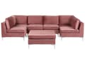 Miniatyrbild 1 av 11: Modulär Soffa Rosa med Fotpall Sammet U-formad 6-sits Silver Metall Ben Glam
