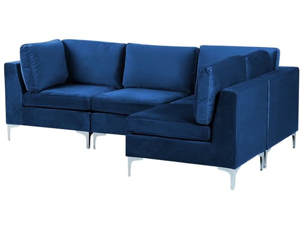 Vänstervänd Modulär Hörnsoffa Blå Sammet 4-sits L-formad Silver Metall Ben Glam Stil