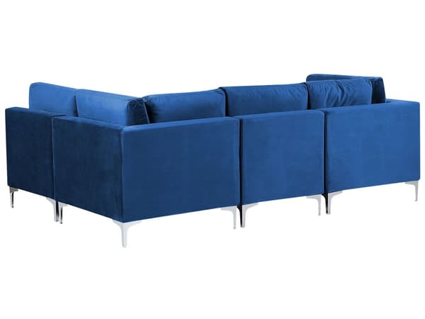 Vänstervänd Modulär Hörnsoffa Blå Sammet 4-sits L-formad Silver Metall Ben Glam Stil