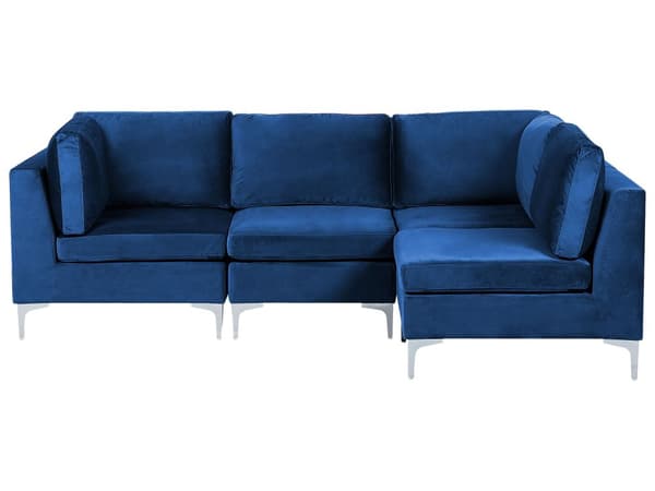 Vänstervänd Modulär Hörnsoffa Blå Sammet 4-sits L-formad Silver Metall Ben Glam Stil