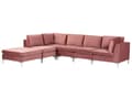 Miniatyrbild 4 av 11: Högervänd Modulär Hörnsoffa med Fotpall Rosa Sammet 5-sits L-formad Silver Metall Ben Glam Stil