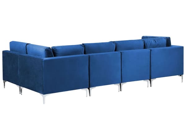 Vänstervänd Modulär Hörnsoffa Blå Sammet 5-sits L-formad Silver Metall Ben Glam Stil