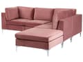 Miniatyrbild 4 av 11: Vänstervänd Modulär Hörnsoffa med Fotpall Rosa Sammet 4-sits L-formad Silver Metall Ben Glam Stil