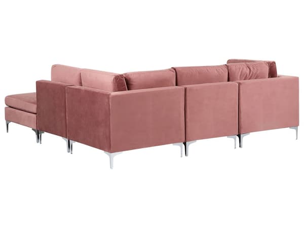 Vänstervänd Modulär Hörnsoffa med Fotpall Rosa Sammet 4-sits L-formad Silver Metall Ben Glam Stil