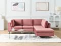 Miniatyrbild 2 av 11: Vänstervänd Modulär Hörnsoffa med Fotpall Rosa Sammet 4-sits L-formad Silver Metall Ben Glam Stil