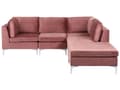 Miniatyrbild 1 av 11: Vänstervänd Modulär Hörnsoffa med Fotpall Rosa Sammet 4-sits L-formad Silver Metall Ben Glam Stil