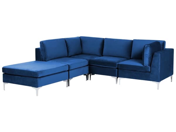 Kulmasohva laivastonsininen 235 x 84 x 150 cm sametti metalli puu neljälle moduuli oikea rahi moderni