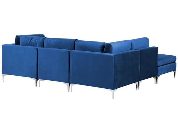 Kulmasohva laivastonsininen 235 x 84 x 150 cm sametti metalli puu neljälle moduuli oikea rahi moderni
