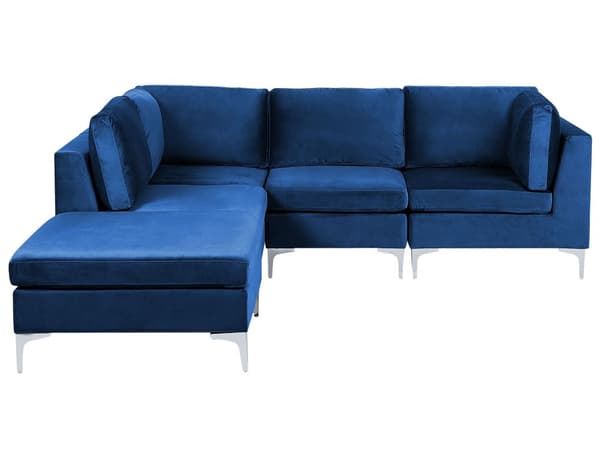 Kulmasohva laivastonsininen 235 x 84 x 150 cm sametti metalli puu neljälle moduuli oikea rahi moderni