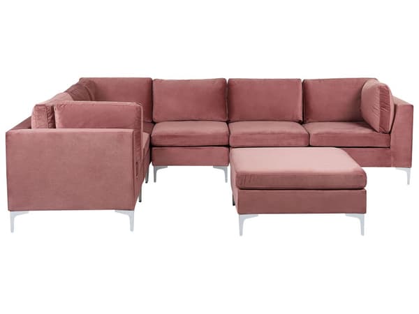 Kulmasohva vaaleanpunainen 300 x 84 x 235 cm sametti metalli puu kuudelle moduuli oikea rahi moderni