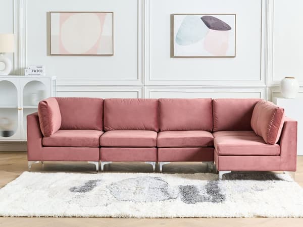 Kulmasohva vaaleanpunainen 300 x 84 x 150 cm sametti metalli puu viidelle moduuli vasen moderni