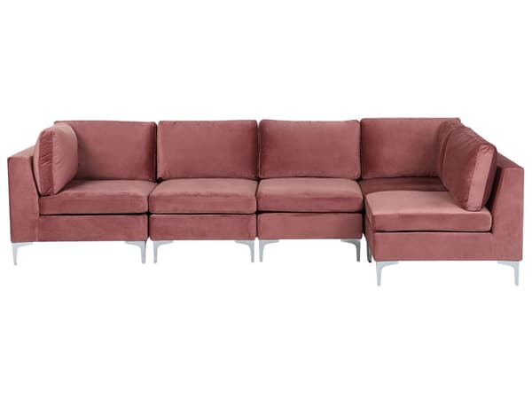 Kulmasohva vaaleanpunainen 300 x 84 x 150 cm sametti metalli puu viidelle moduuli vasen moderni