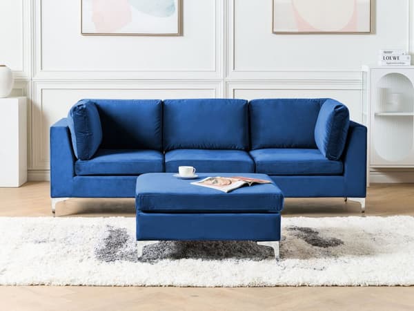Sohva laivastonsininen 235 x 84 x 85 cm sametti metalli puu kolmelle rahi moduulisohva moderni