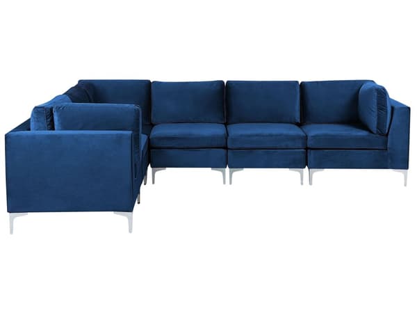 Kulmasohva laivastonsininen 300 x 84 x 235 cm sametti metalli puu kuudelle moduuli oikea moderni