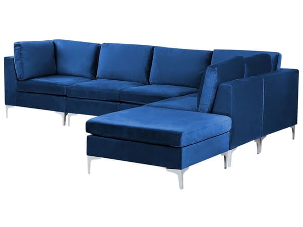 Kulmasohva laivastonsininen 300 x 84 x 150 cm sametti metalli puu viidelle moduuli vasen rahi moderni