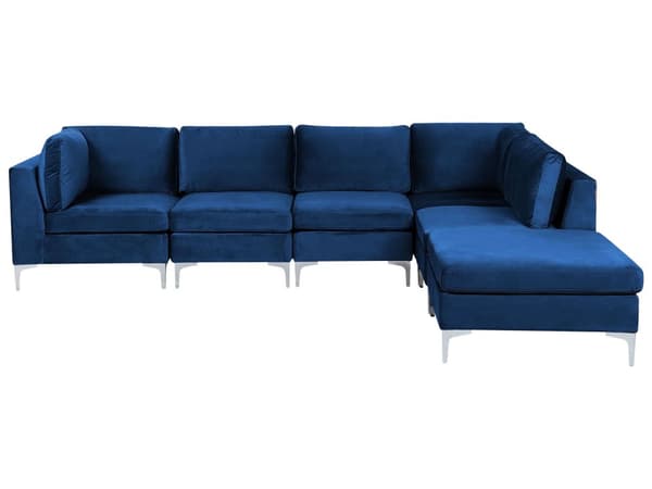 Kulmasohva laivastonsininen 300 x 84 x 150 cm sametti metalli puu viidelle moduuli vasen rahi moderni