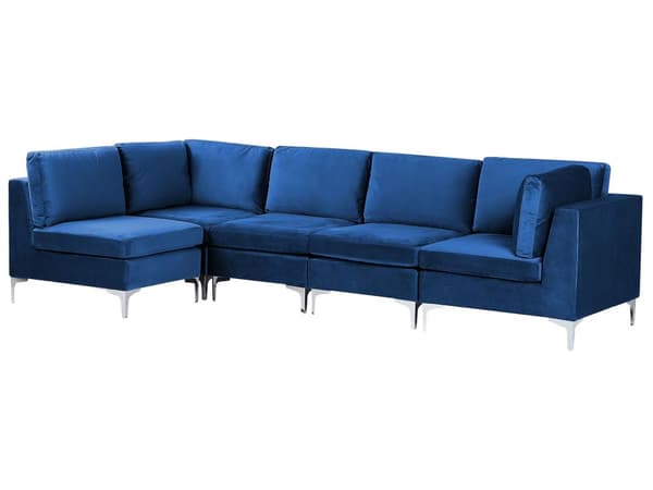 Kulmasohva laivastonsininen 300 x 84 x 150 cm sametti metalli puu viidelle moduuli oikea moderni