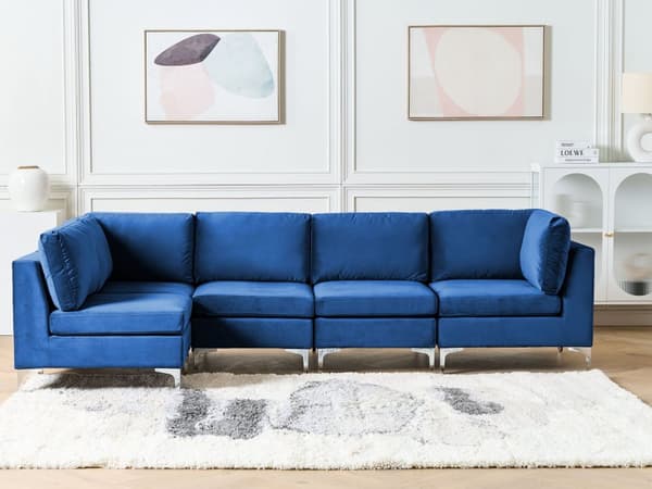 Kulmasohva laivastonsininen 300 x 84 x 150 cm sametti metalli puu viidelle moduuli oikea moderni