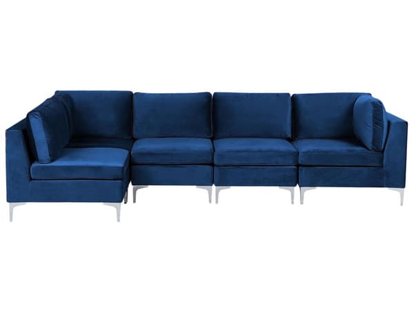 Kulmasohva laivastonsininen 300 x 84 x 150 cm sametti metalli puu viidelle moduuli oikea moderni