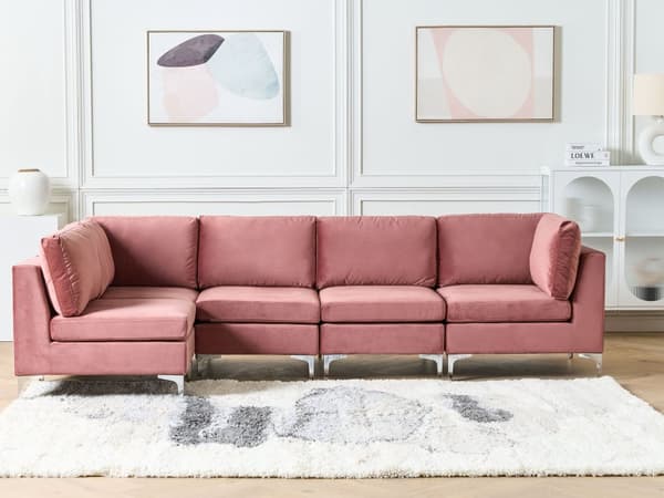 Kulmasohva vaaleanpunainen 300 x 84 x 150 cm sametti metalli puu viidelle moduuli oikea moderni
