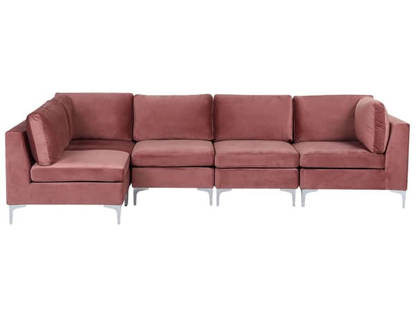 Kulmasohva vaaleanpunainen 300 x 84 x 150 cm sametti metalli puu viidelle moduuli oikea moderni