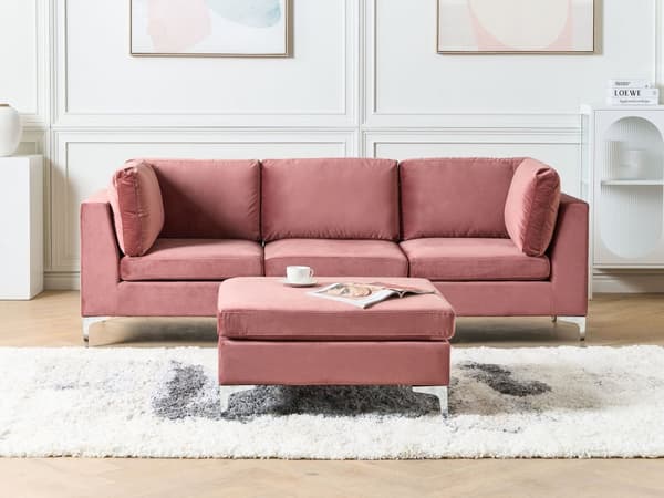 Sohva vaaleanpunainen 235 x 84 x 85 cm sametti metalli puu kolmelle rahi moduulisohva moderni