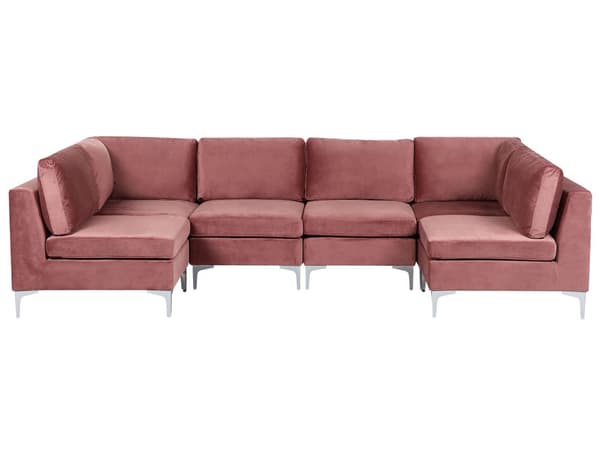 Kulmasohva vaaleanpunainen 300 x 84 x 150 cm sametti metalli puu kuudelle moduuli U-muoto moderni