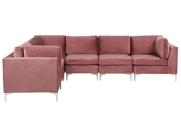 Kulmasohva vaaleanpunainen 300 x 84 x 235 cm sametti metalli puu kuudelle moduuli oikea moderni