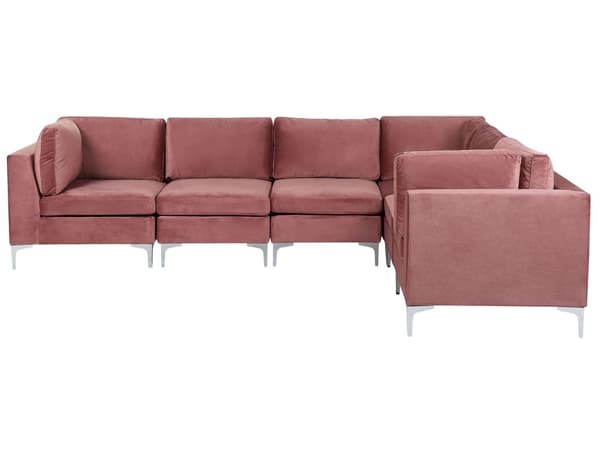 Kulmasohva vaaleanpunainen 300 x 84 x 235 cm sametti metalli puu kuudelle moduuli vasen moderni