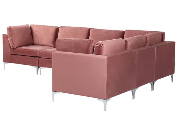Kulmasohva vaaleanpunainen 300 x 84 x 235 cm sametti metalli puu kuudelle moduuli vasen moderni