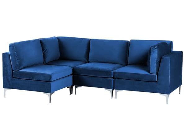 Kulmasohva laivastonsininen 235 x 84 x 150 cm sametti metalli puu neljälle moduuli vasen moderni