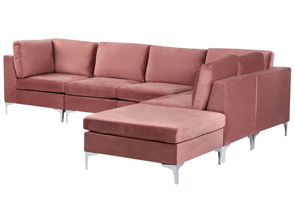 Kulmasohva vaaleanpunainen 300 x 84 x 150 cm sametti metalli puu viidelle moduuli vasen rahi moderni