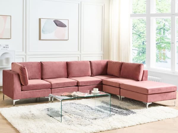 Kulmasohva vaaleanpunainen 300 x 84 x 150 cm sametti metalli puu viidelle moduuli vasen rahi moderni