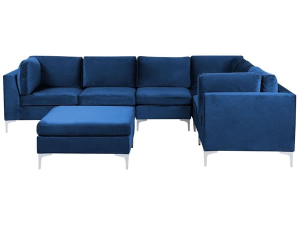 Kulmasohva laivastonsininen 300 x 84 x 235 cm sametti metalli puu kuudelle moduuli vasen rahi moderni