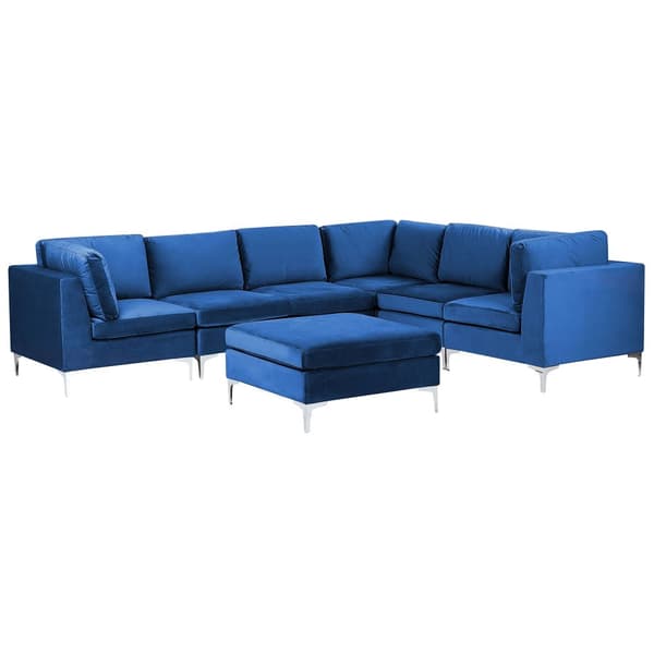 Kulmasohva laivastonsininen 300 x 84 x 235 cm sametti metalli puu kuudelle moduuli vasen rahi moderni