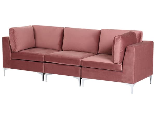 Sohva vaaleanpunainen 235 x 84 x 85 cm sametti metalli puu kolmelle moduulisohva moderni