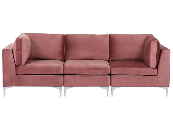 Sohva vaaleanpunainen 235 x 84 x 85 cm sametti metalli puu kolmelle moduulisohva moderni