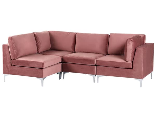 Kulmasohva vaaleanpunainen 235 x 84 x 150 cm sametti metalli puu neljälle moduuli oikea moderni