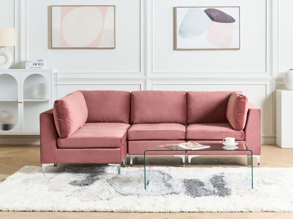 Kulmasohva vaaleanpunainen 235 x 84 x 150 cm sametti metalli puu neljälle moduuli oikea moderni
